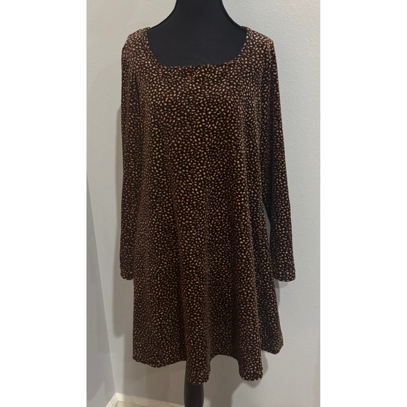 Dressing Clio Dresses & Skirts - Vintage Dressing Clio Brown Print Long Sleeve Square Neck Dress‎ Medium